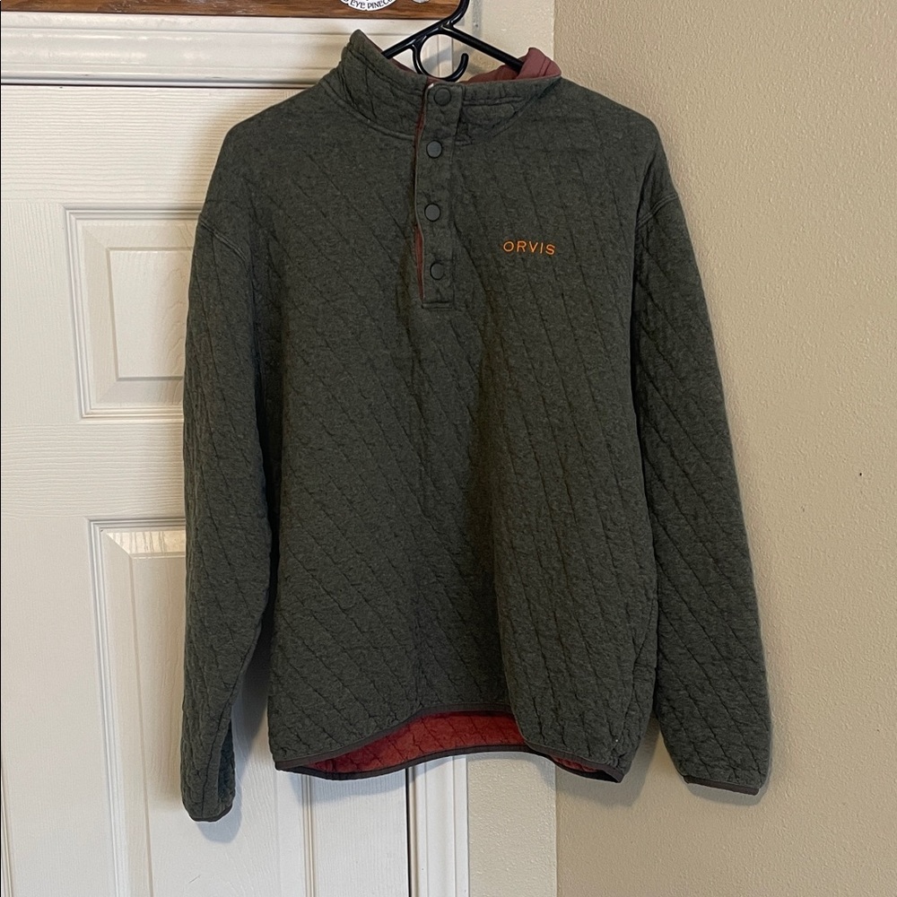 Orvis Men's Quilted Pullover - Dark Green and Red
